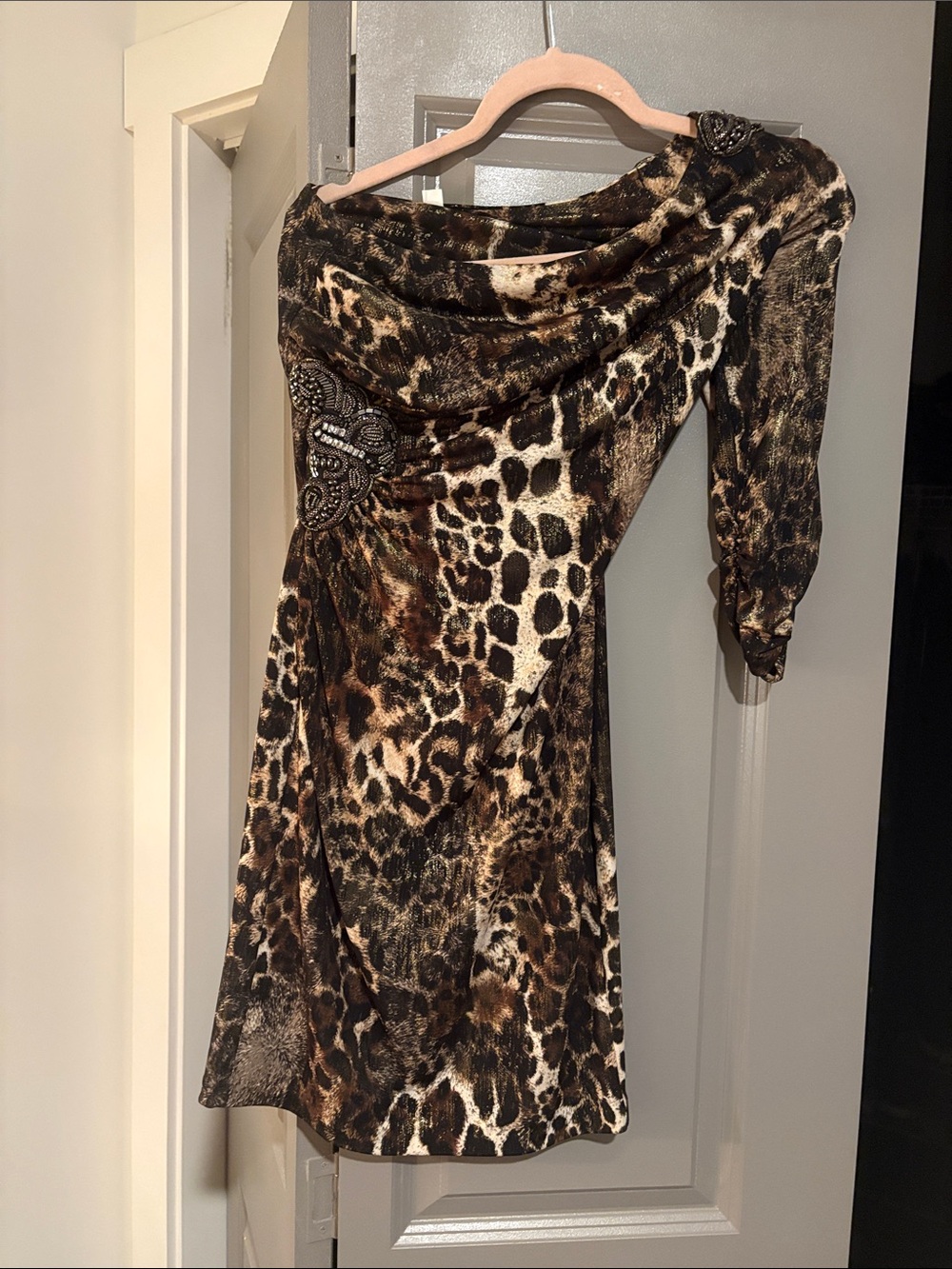 Cache One-Shoulder Leopard Print Dress - Brown/Black/Cream